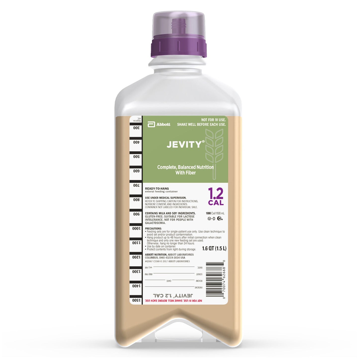 Tube Feeding Formula Jevity® 1.2 Cal with Fiber Unflavored Liquid 1.5 Liter Bottle - 62667