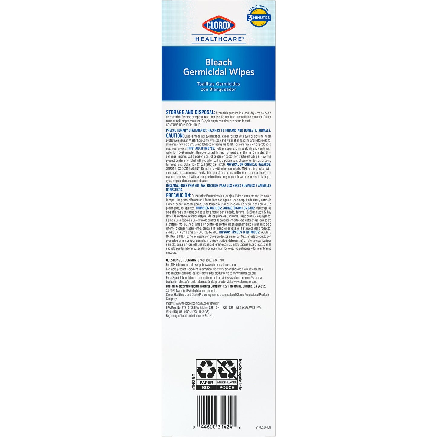Clorox Healthcare® Bleach Germicidal Wipes, Individual Packets, 50 ct. 31424