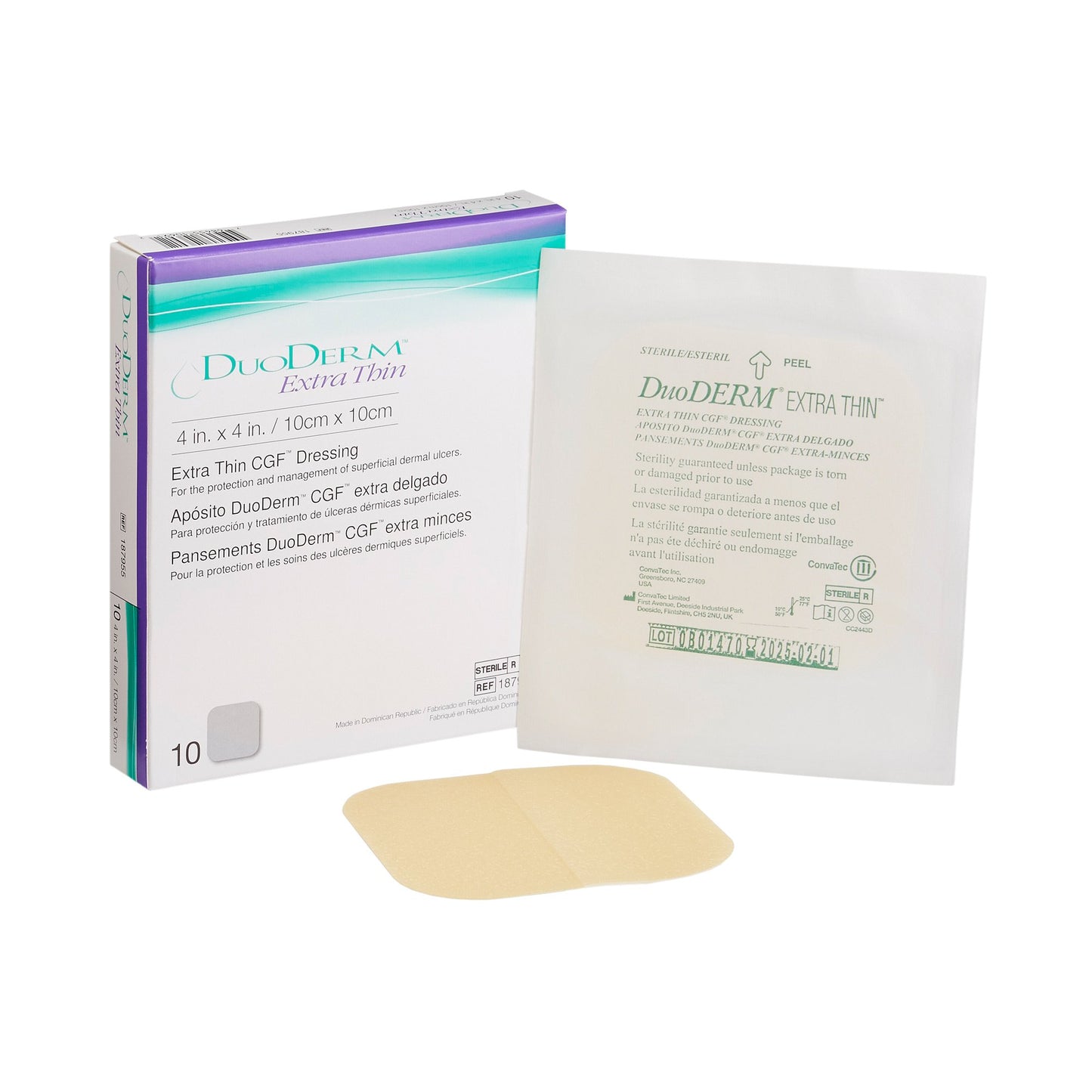 Thin Hydrocolloid Dressing DuoDERM® Extra Thin CGF® Film Backing 4 X 4 Inch Square Hydrocolloid / Film - 187955