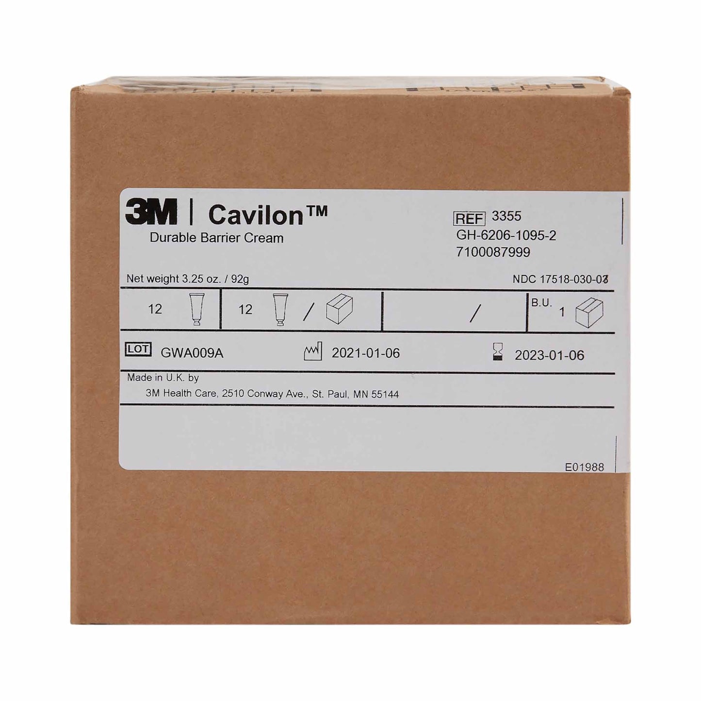 3M Cavilon™ Barrier Cream, 3.25 oz Tube, Unscented, Hypoallergenic 3355