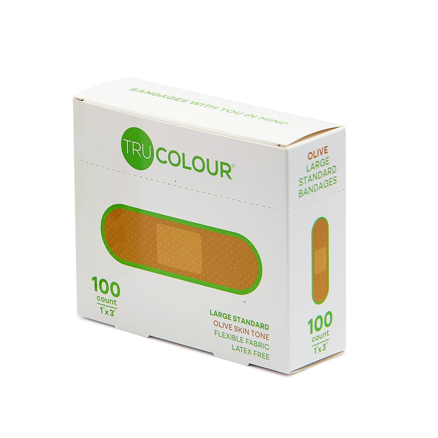 Tru-Colour Skin Tone Shade Fabric Bandage Adhesive Strips – Olive, 1 x 3 Inch TCB-GLS100