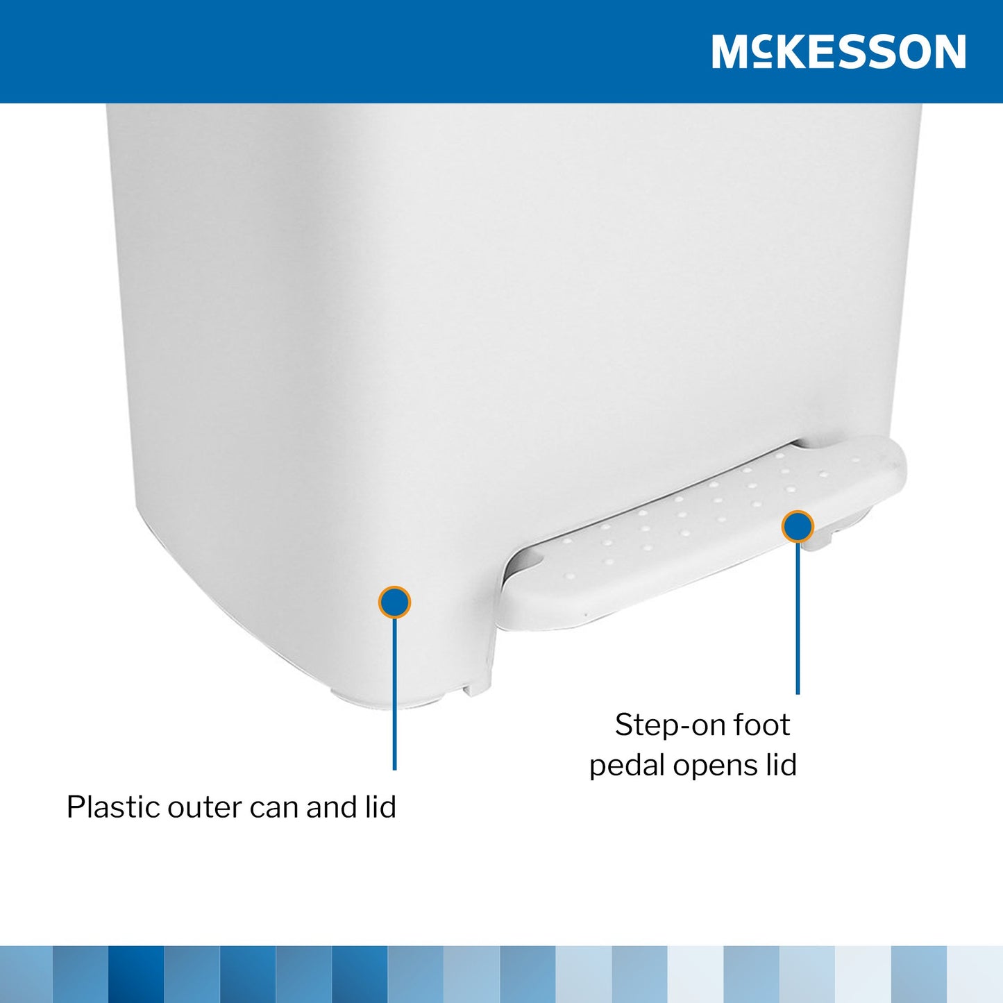McKesson Waste Can with Step-On Pedal, Plastic, White, 15.16 x 14.76 x 26.57 Inch 16-25266
