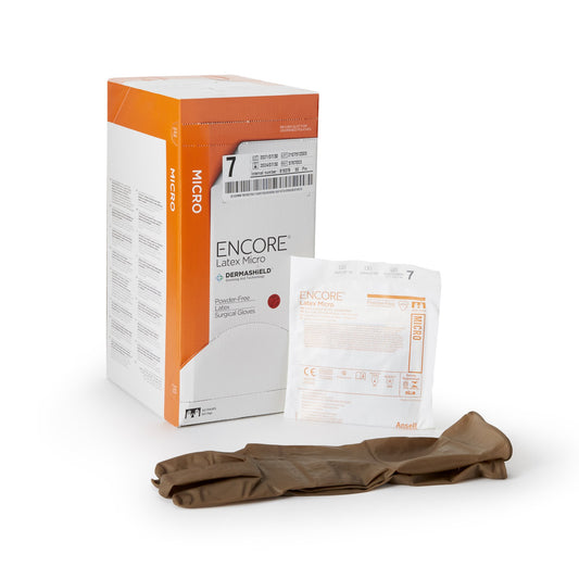 Surgical Glove ENCORE® Latex Micro Size 7 Sterile Latex Standard Cuff Length Micro-Textured Brown Chemo Tested - 5787003