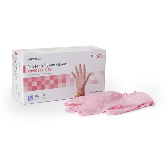 Exam Glove McKesson Pink Nitrile® X-Large NonSterile Nitrile Standard Cuff Length Textured Fingertips Pink Not Rated - 14-6NPNK8