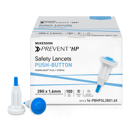 Safety Lancet McKesson Prevent® HP 28 Gauge Retractable Push Button Activation Finger - 16-PBHPSL28G1.6X