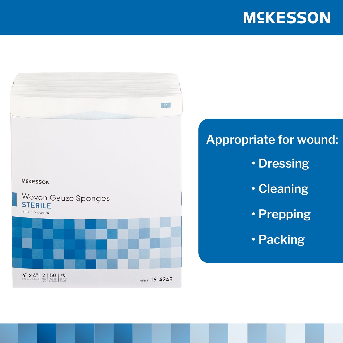 McKesson Sterile Gauze Sponge, 4 x 4 Inch, 8-Ply 16-4248