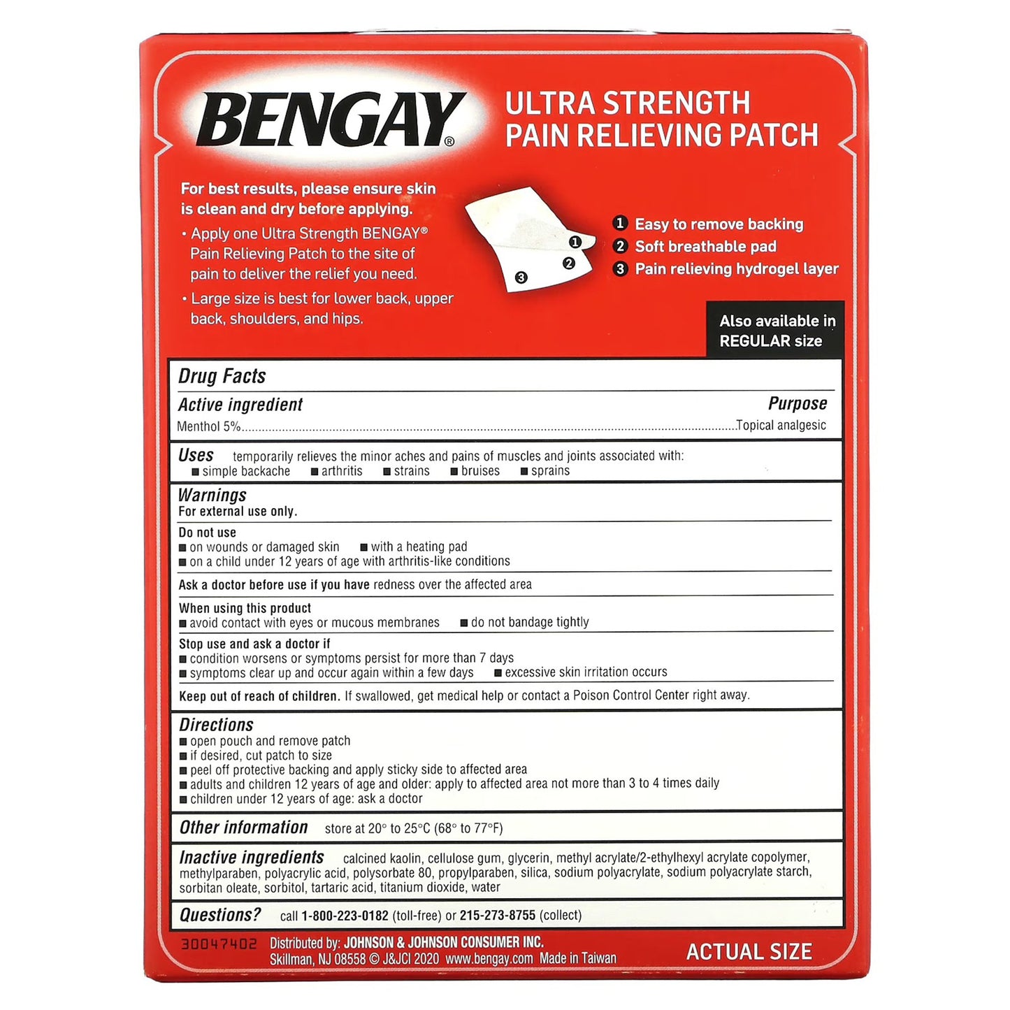 Bengay® Pain Relieving Patch Ultra Strength, Large Size 510814900