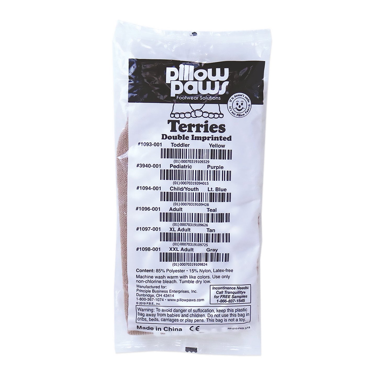 Pillow Paws® Ankle High Double Imprint Terries™ Slipper Socks, X-Large 1097-001