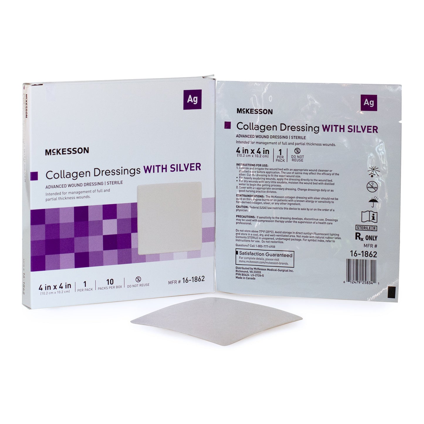 Silver Collagen Dressing McKesson 4 X 4 Inch Square Sterile - 16-1862