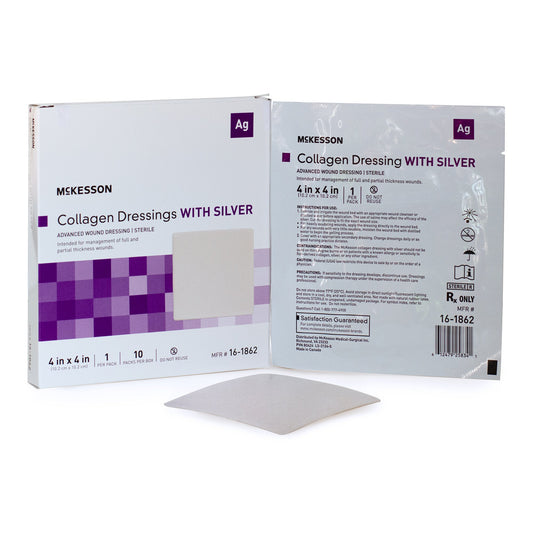 Silver Collagen Dressing McKesson 4 X 4 Inch Square Sterile - 16-1862