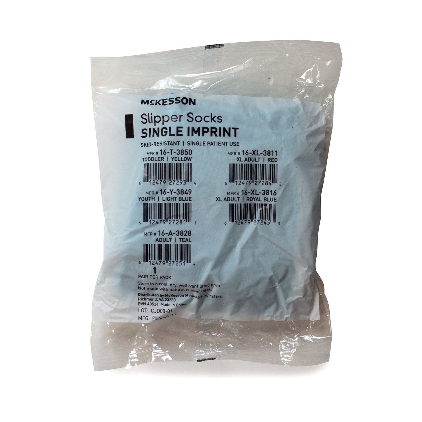 Slipper Socks McKesson Unisex Adult Large Single Tread Single Patient Use Teal 16-A-3828