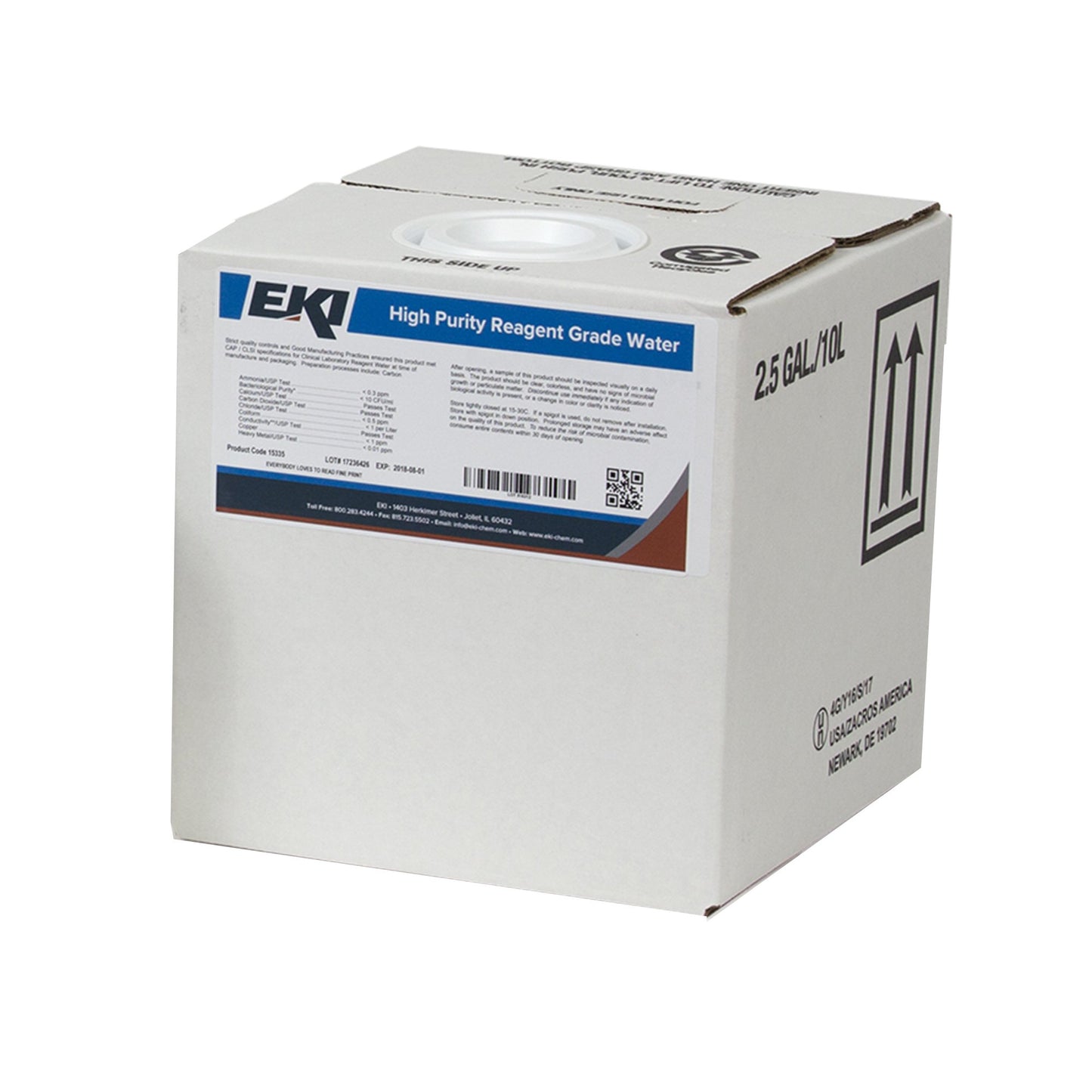 EKI Deionized Water Chemistry Reagent, 10 Liter 15335-10L