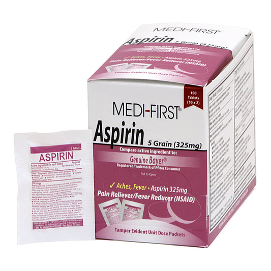 Pain Relief Medi-First® 325 mg Strength Aspirin Unit Dose Tablet 100 per Box - 80533