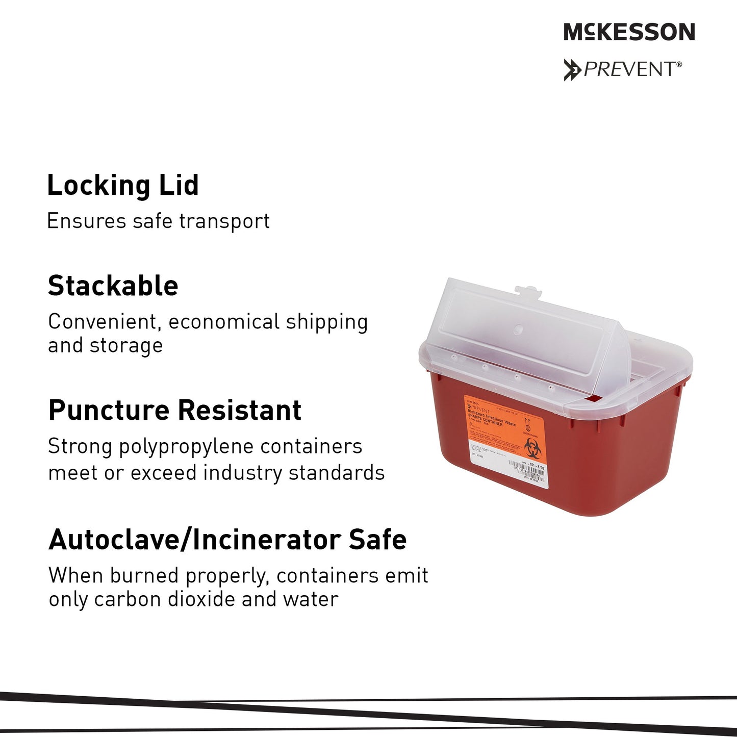 McKesson Prevent® Multi-purpose Sharps Container, 1 Gallon, 5 x 10 x 7 Inch 101-8703