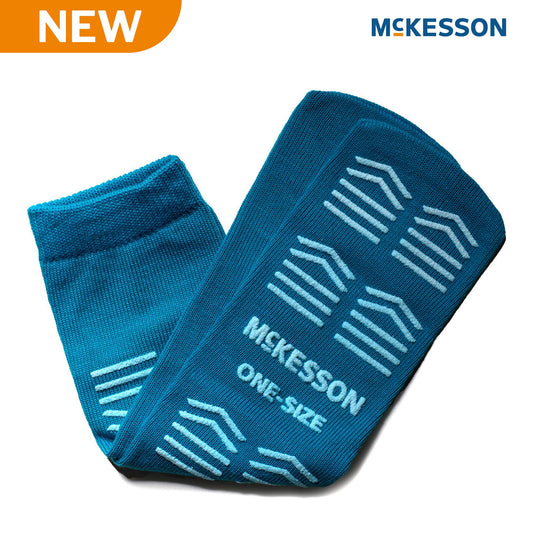 Slipper Socks McKesson Unisex Adult One Size Fits Most Single Tread Single Patient Use Teal 16-OS-1069