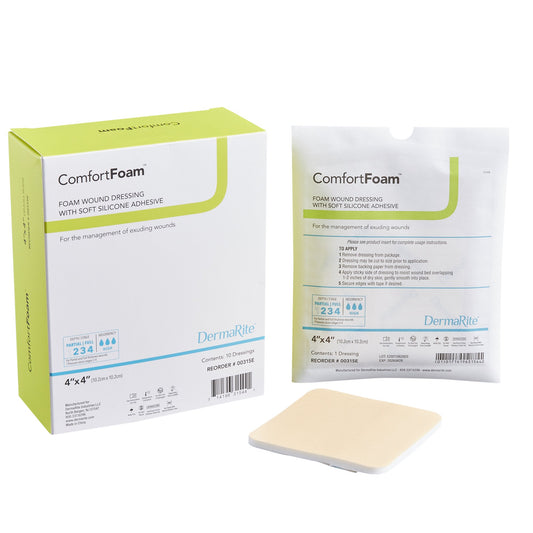 Foam Dressing ComfortFoam™ 4 X 4 Inch Without Border Film Backing Silicone Face Square Sterile - 00315E
