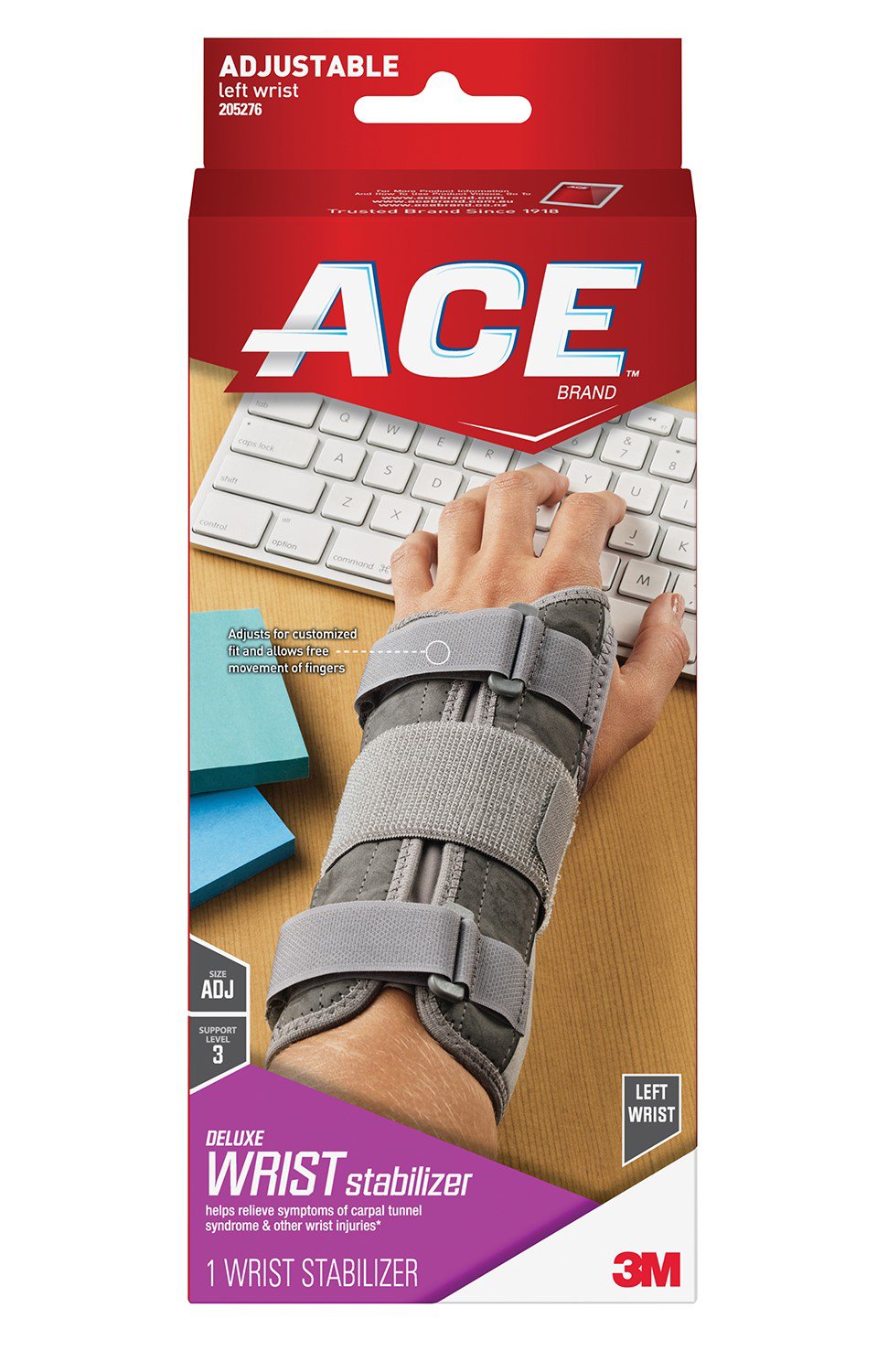 3M™ Ace™ Left Wrist Brace, One Size Fits Most 205276