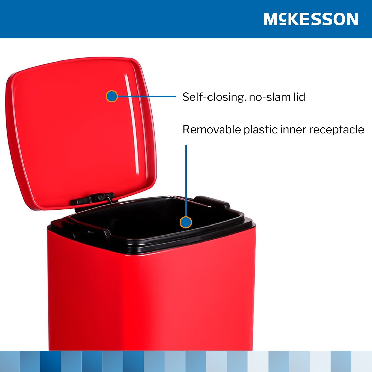 McKesson Red Square Step-On Trash Can, 8 gallon 16-35267