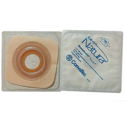 Ostomy Barrier Sur-Fit Natura® Precut, Standard Wear Stomahesive® Adhesive 45 mm Flange Sur-Fit® Natura® System Hydrocolloid 1-1/4 Inch Opening 4 X 4