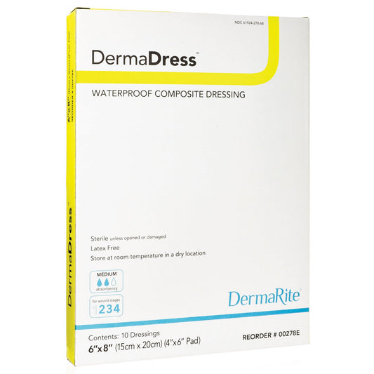 Composite Dressing DermaDress™ 6 X 8 Inch Rectangle Sterile Waterproof Film Backing - 00278E