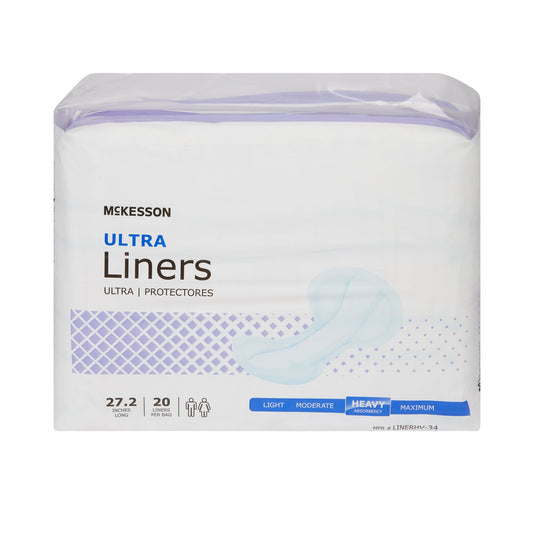 Incontinence Liner McKesson Ultra 27-1/5 Inch Length Heavy Absorbency Polymer Core One Size Fits Most - LINERHV-34