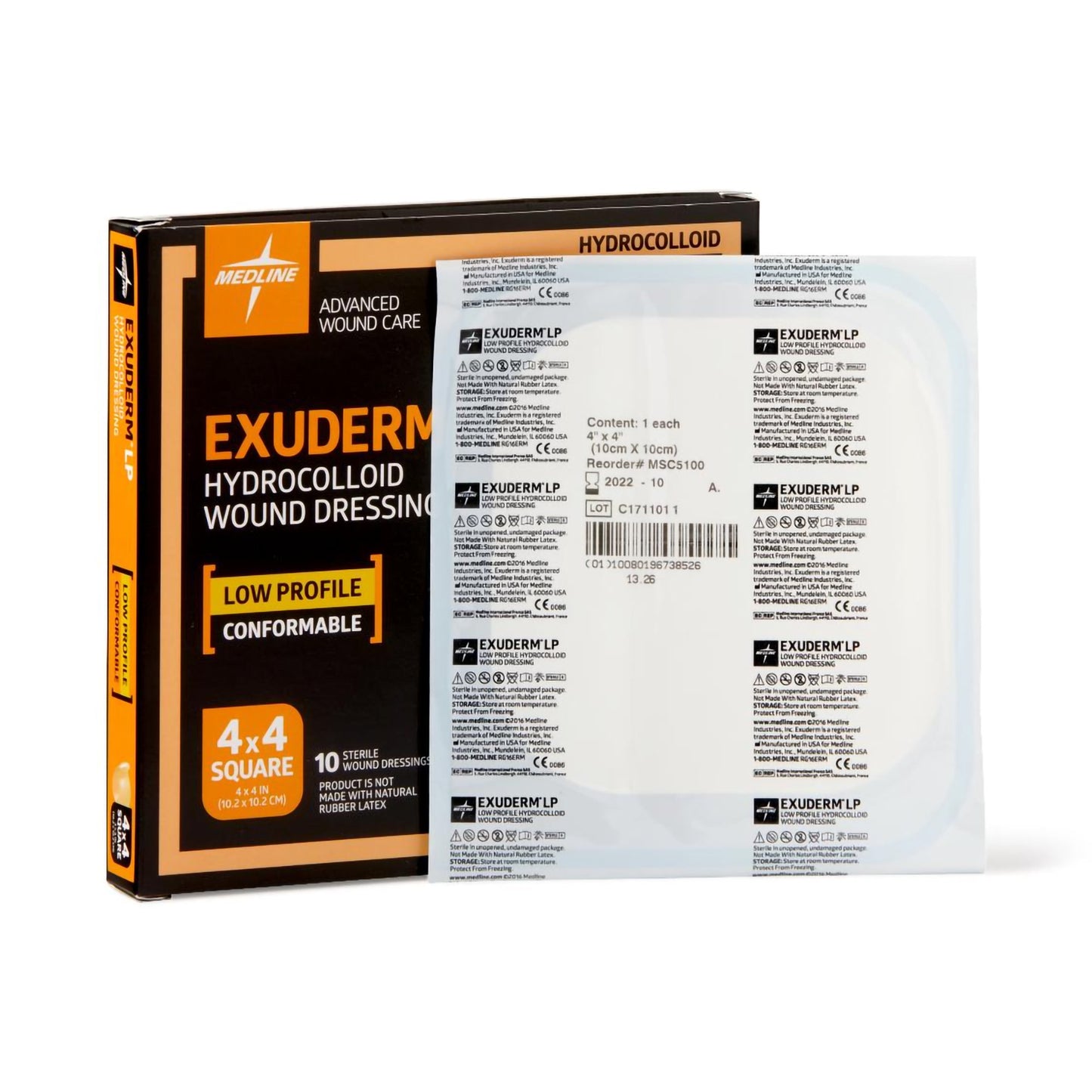 Hydrocolloid Dressing Exuderm™ LP Film Backing 4 X 4 Inch Square Hydrocolloid - MSC5100