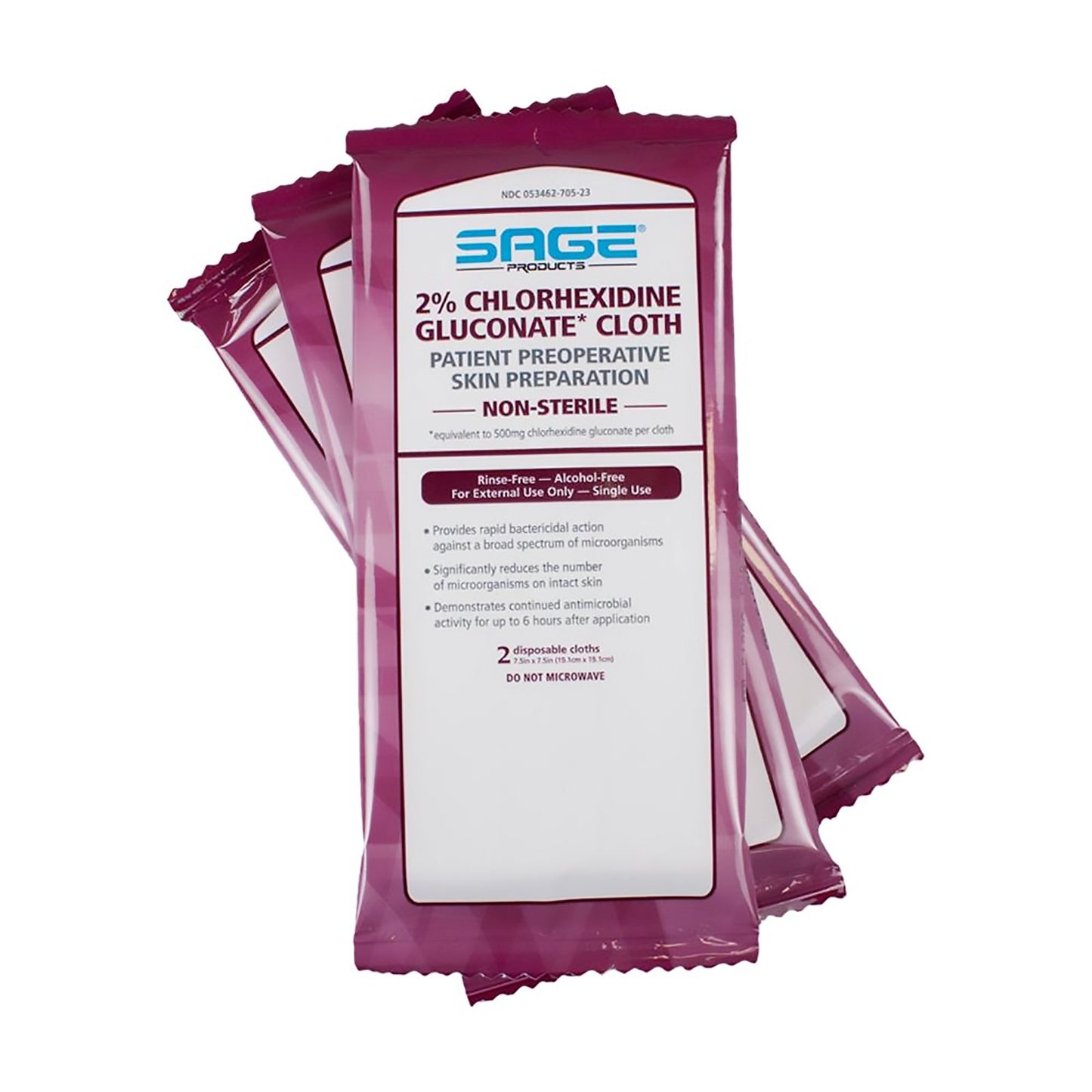 Skin Prep Wipe Sage® 2 per Pack Soft Pack 2% Strength CHG (Chlorhexidine Gluconate) NonSterile - 9705