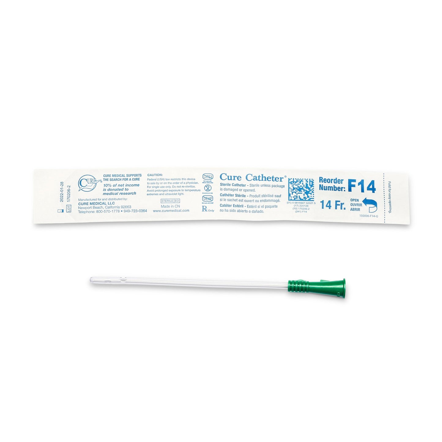 Urethral Catheter Cure Catheter® Straight Tip Uncoated PVC 14 Fr. 6 Inch - F14