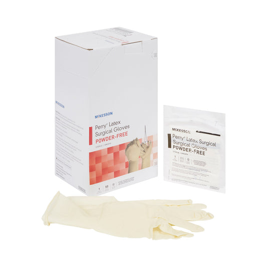 Surgical Glove McKesson Perry® Performance Plus Size 7.5 Sterile Latex Standard Cuff Length Smooth Cream Chemo Tested - 20-1075N