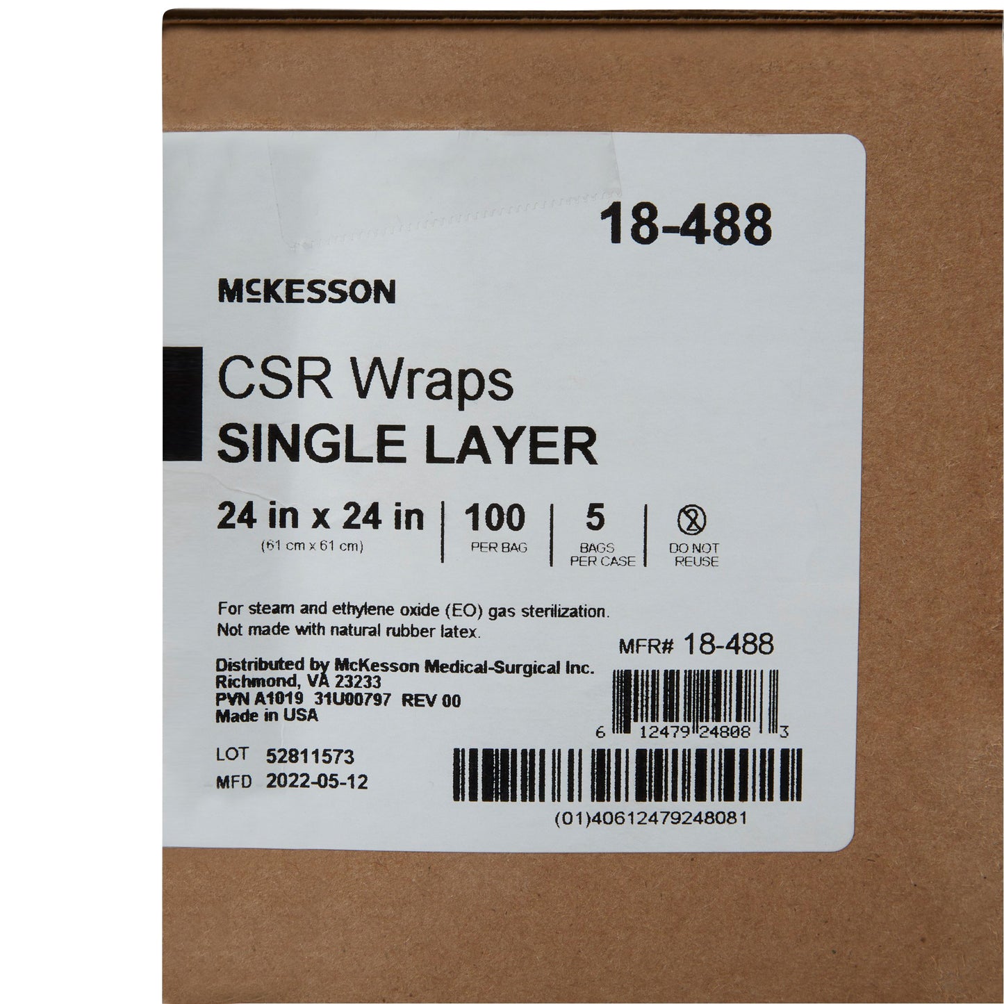McKesson Single Layer Sterilization Wrap, 24 x 24 Inch 18-488