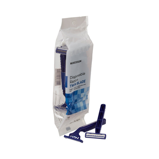 McKesson Brand McKesson Disposable Razor, Twin Blade, Lubricated Strip, Blue 16-RZ11, Case of 72