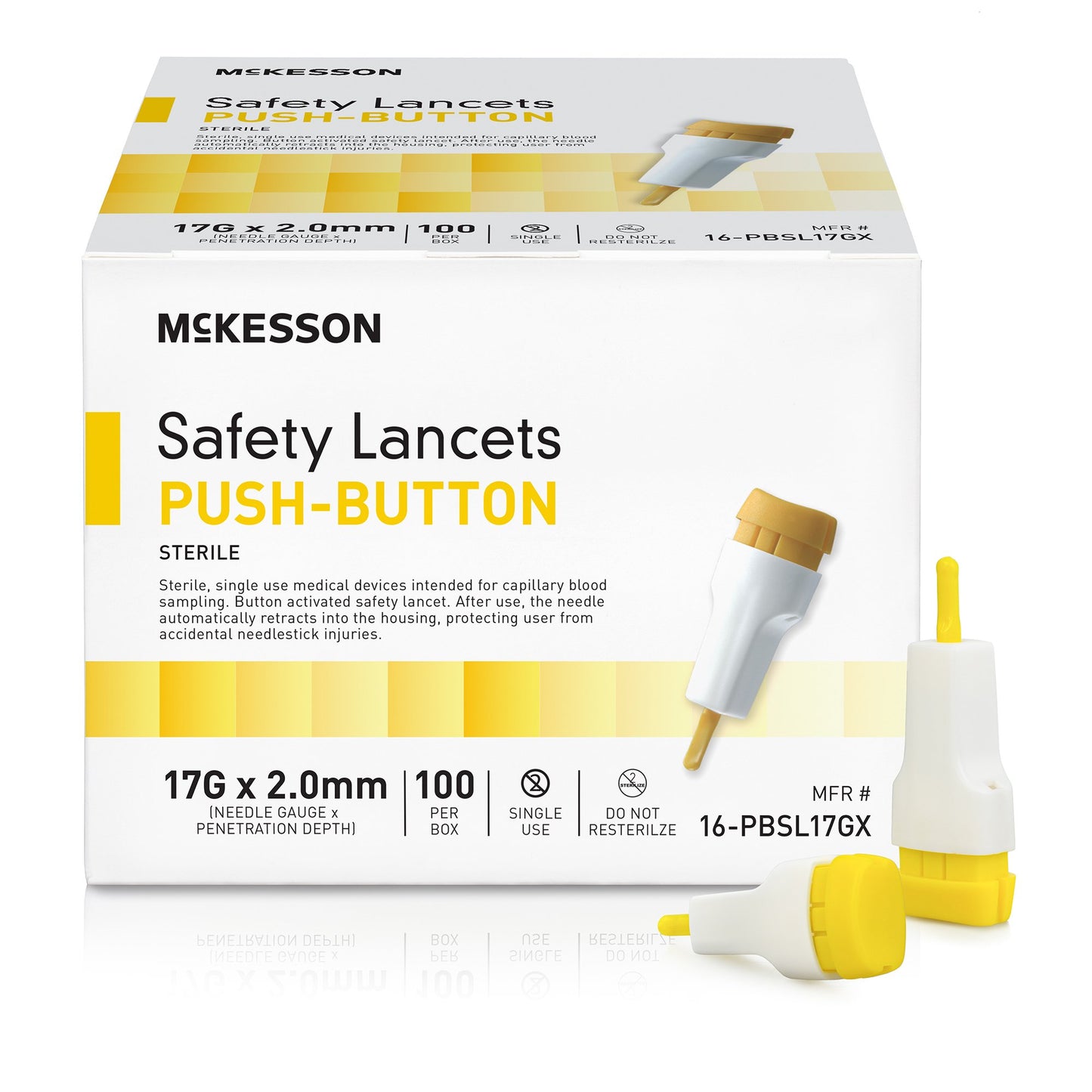 McKesson Push Button Safety Lancet, 17G x 2.0mm 16-PBSL17GX