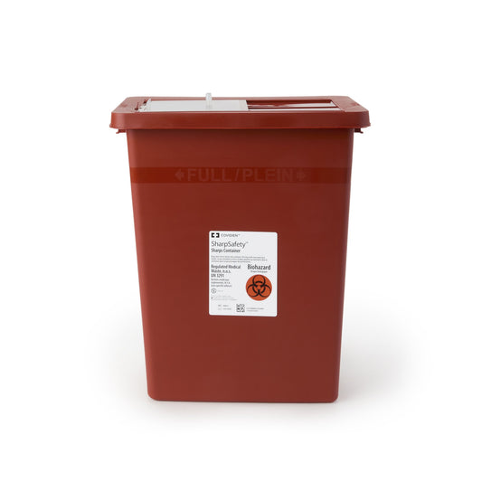 Sharps Container SharpSafety™ Red Base 17-3/4 H X 11 W X 15-1/2 D Inch Vertical Entry 8 Gallon - 8980S
