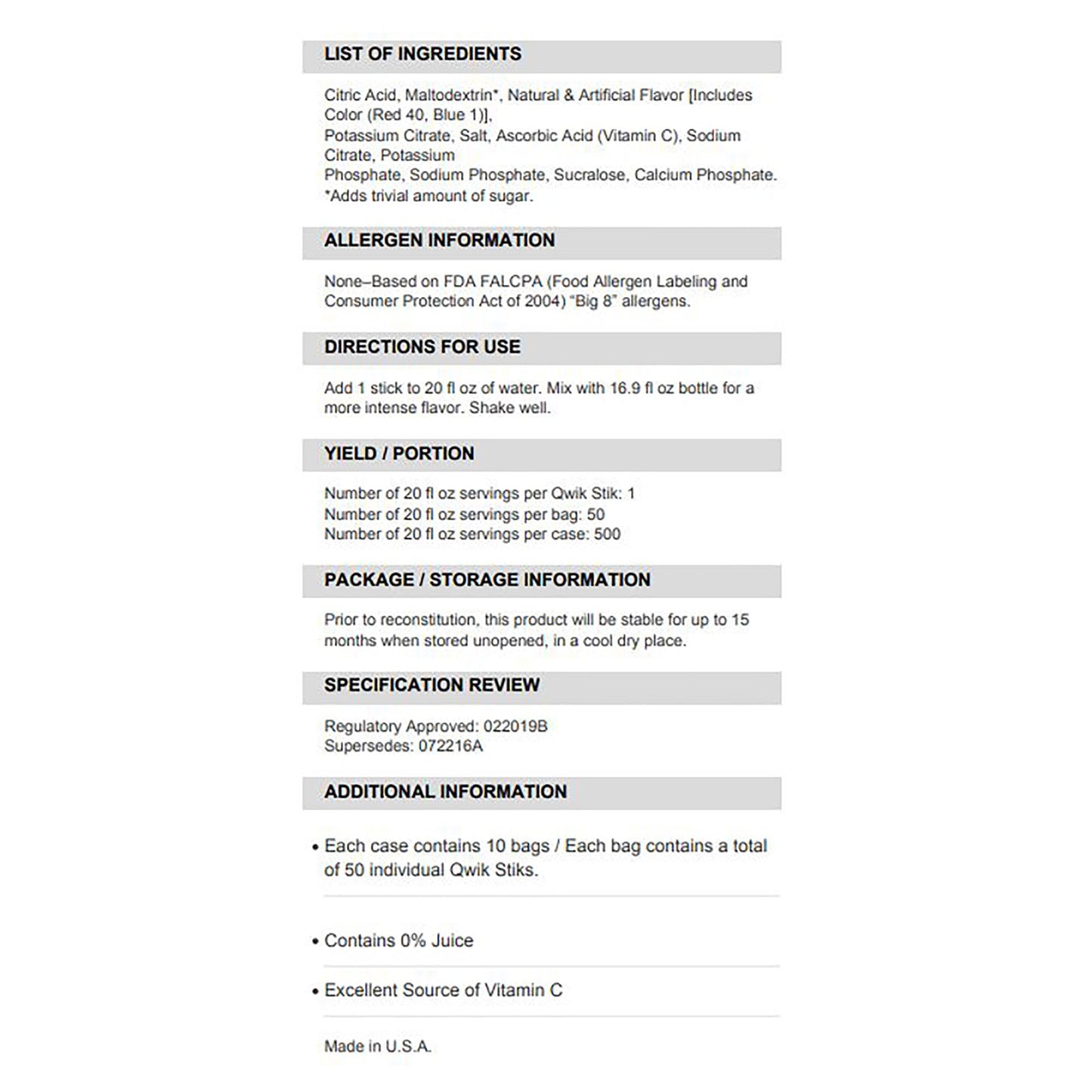 Sqwincher® Quik Stik® Zero Fruit Punch Electrolyte Replenishment Drink Mix 159060102