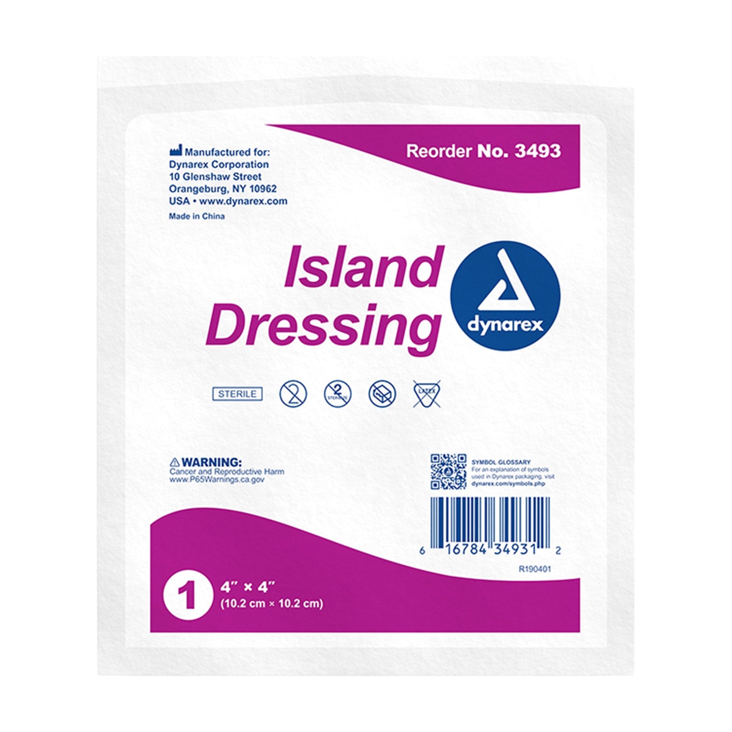 dynarex® White Adhesive Dressing, 4 x 4 inch 3493
