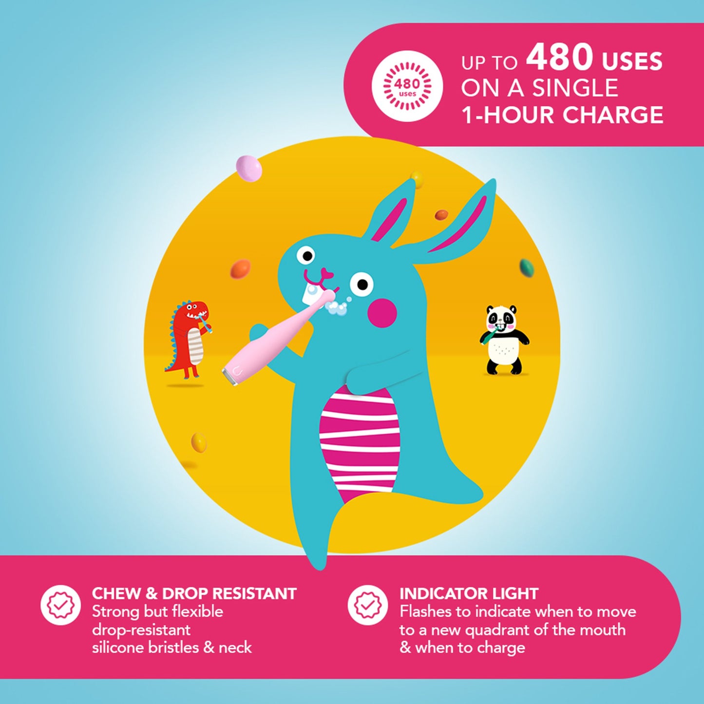 ISSA™ baby Soft Silicone Sonic Toothbrush, Pearl Pink Bunny F9878