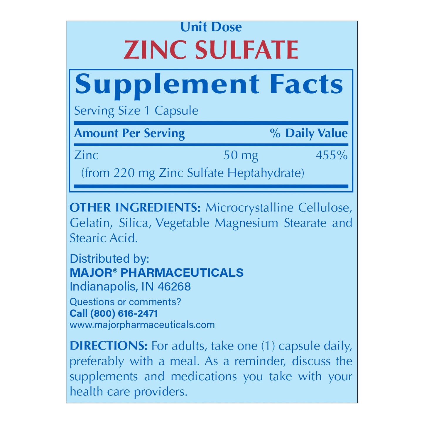 Major® 220-mg Zinc Sulfate Capsules 20555004000