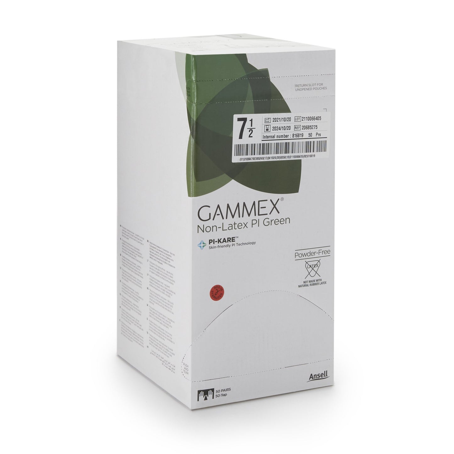 Gammex® Non-Latex PI Green Polyisoprene Surgical Glove, Size 7.5, Light Green 20685275
