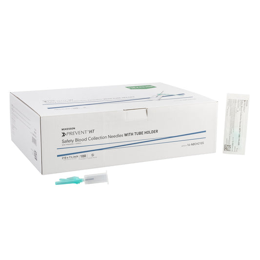 McKesson Prevent® HT Blood Collection Needle with Holder 21 Gauge 1-1/4 Inch Needle Length Safety Needle Without Tubing Sterile - 16-NBCH21GS