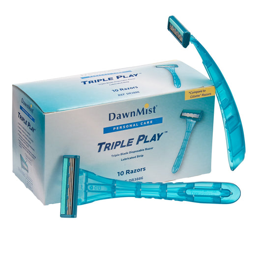 Personal Razor with Lubricating Strip DawnMist® Triple Play™ Single Edge Triple Blade NonSterile Disposable - DR3886