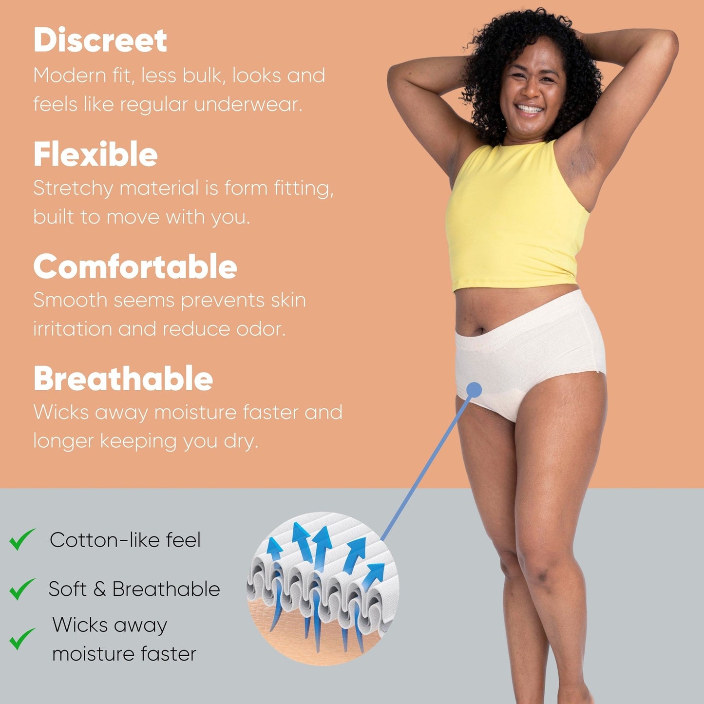 Nexwear Women's Pull-On Absorbent Underwear, Large, Tan 199