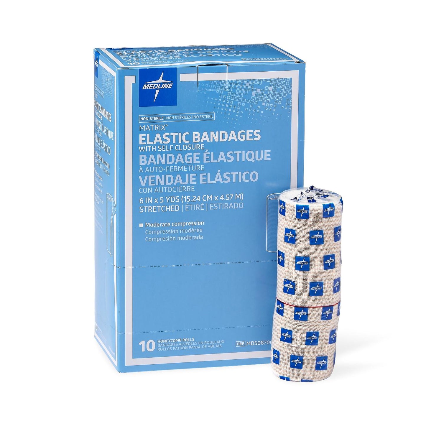 Elastic Bandage Matrix 6 Inch X 5 Yard Double Hook and Loop Closure Natural NonSterile Medium Compression - MDS087006LF