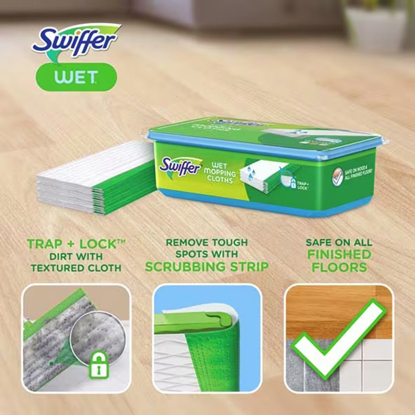Saturated Wet Mop Pad Swiffer® Wet Bound Edge White Cloth Disposable PGC08622