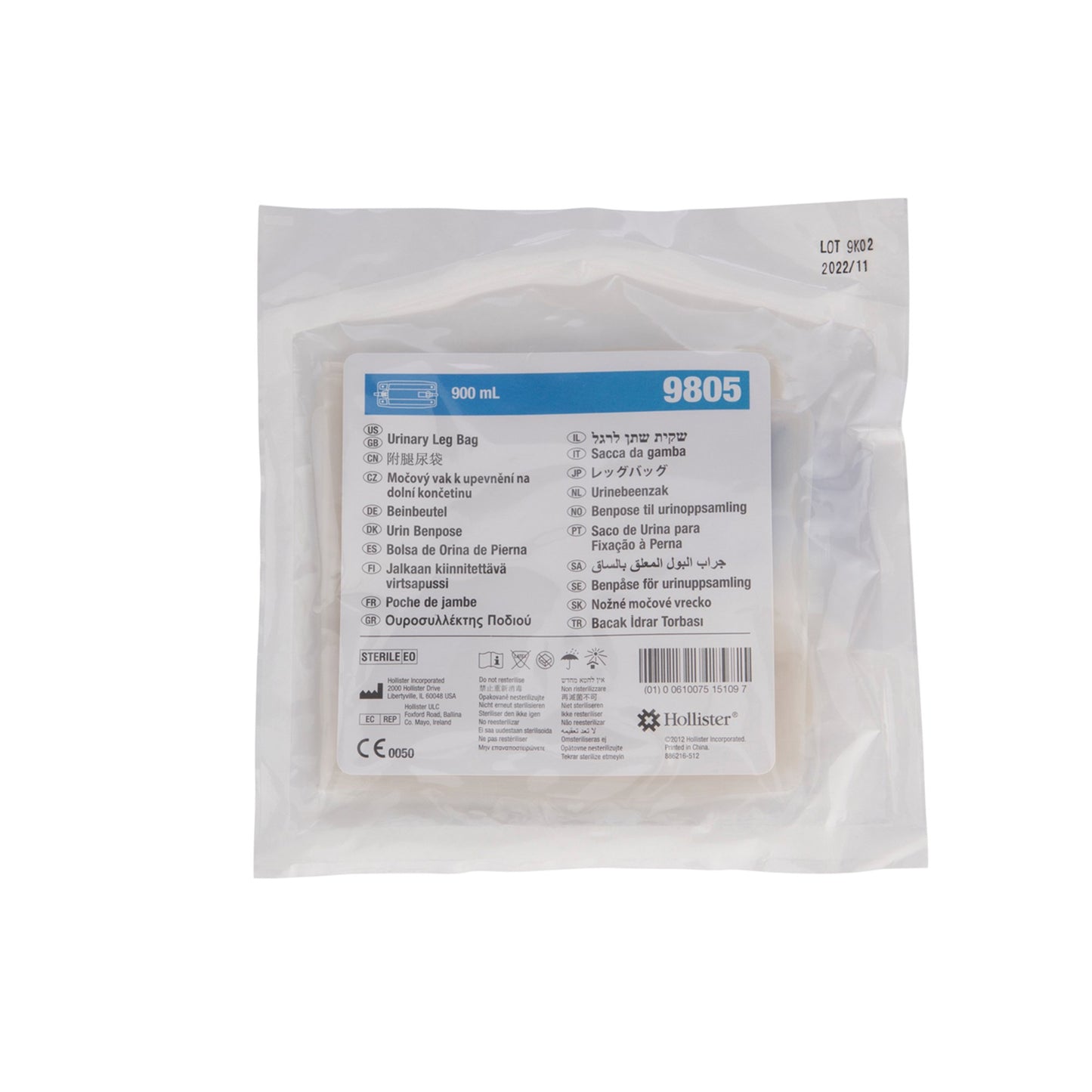 Urinary Leg Bag Hollister Anti-Reflux Valve Sterile 900 mL Vinyl - 9805