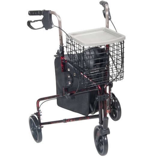 3 Wheel Rollator drive™ Deluxe Flame Red Adjustable Height / Folding Aluminum Frame - 10289RD