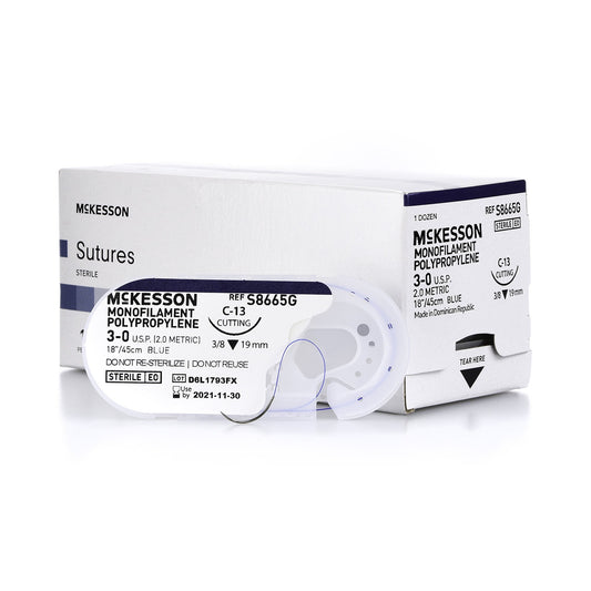 Nonabsorbable Suture with Needle McKesson Polypropylene C-13 3/8 Circle Reverse Cutting Needle Size 3-0 Monofilament - S8665G