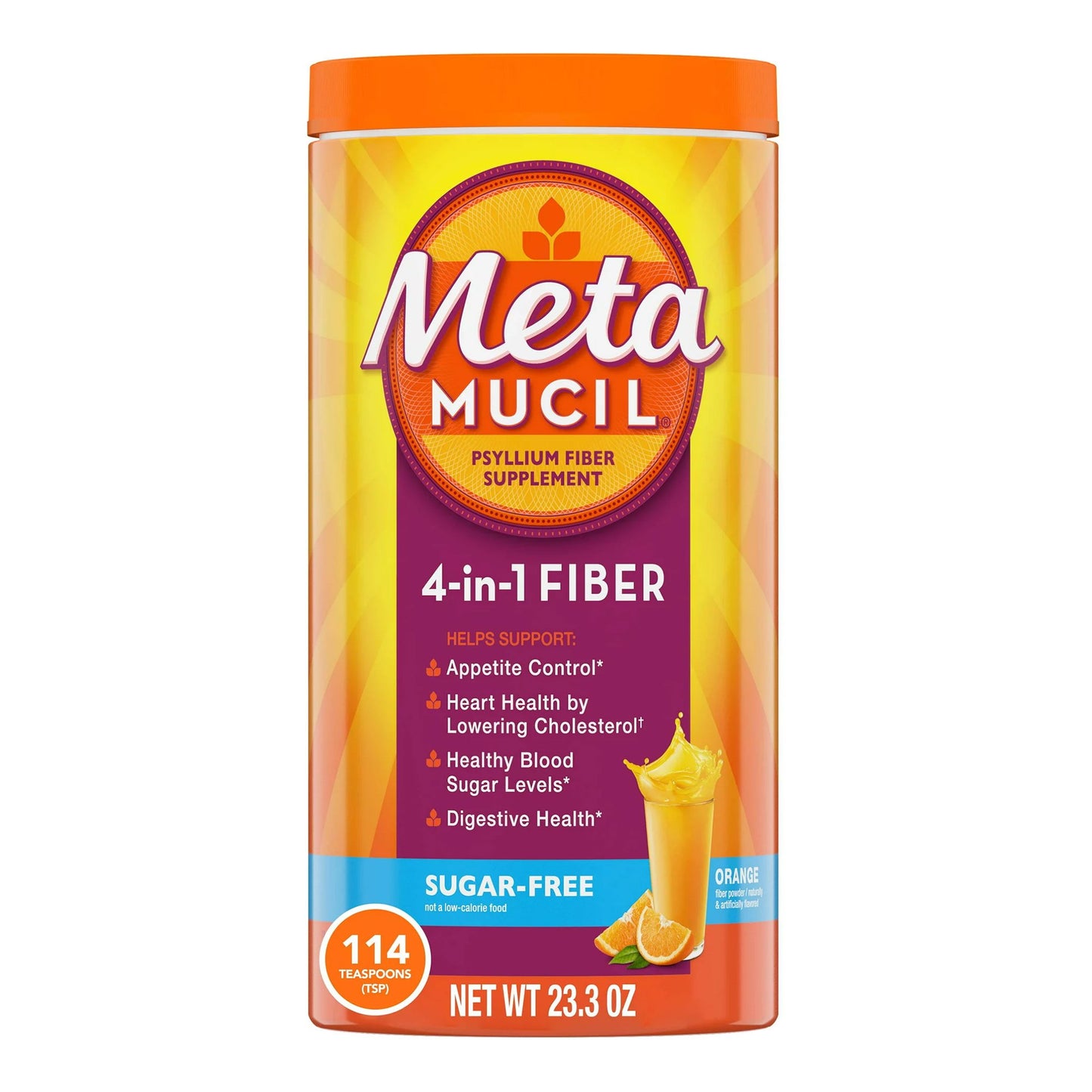 Fiber Supplement Metamucil® Orange Flavor Powder 23.3 oz. 3.4 Gram Strength Psyllium Husk - 37000002406