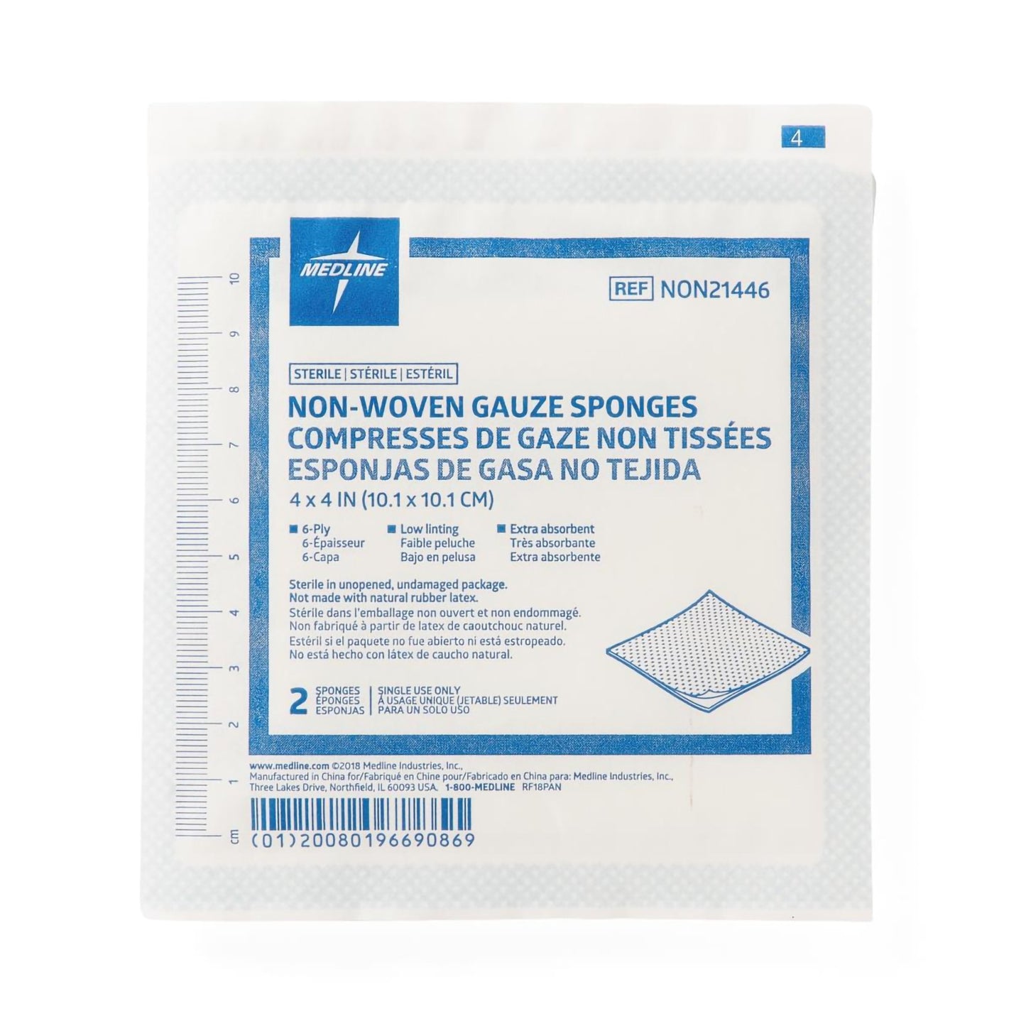 Avant Gauze® Sterile Nonwoven Sponge, 4 x 4 Inch, 6-Ply NON21446
