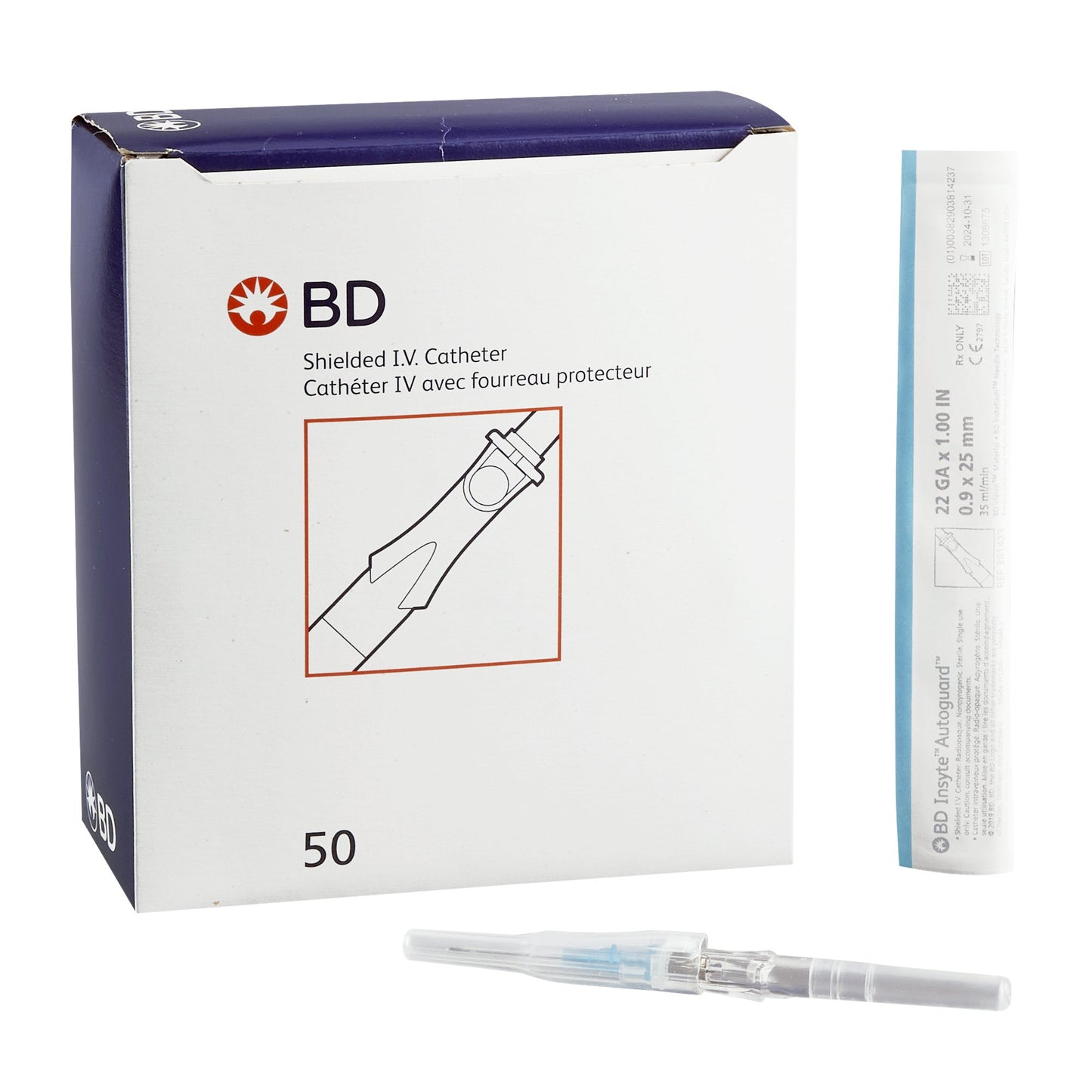 Peripheral IV Catheter Insyte™ Autoguard™ 22 Gauge 1 Inch BD Vialon Straight Hub Non Blood Control Push Button Safety - 381423