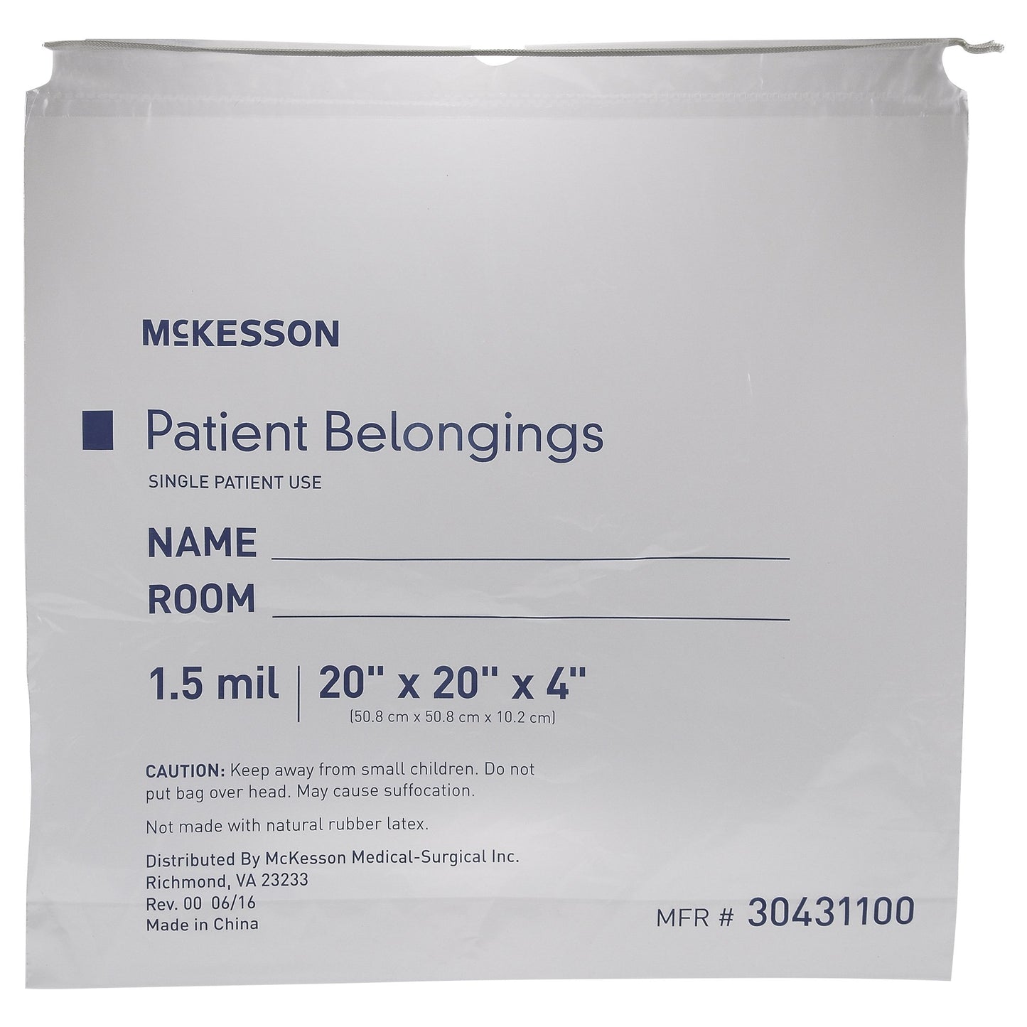 McKesson Patient Belongings Bag, Clear 30431100